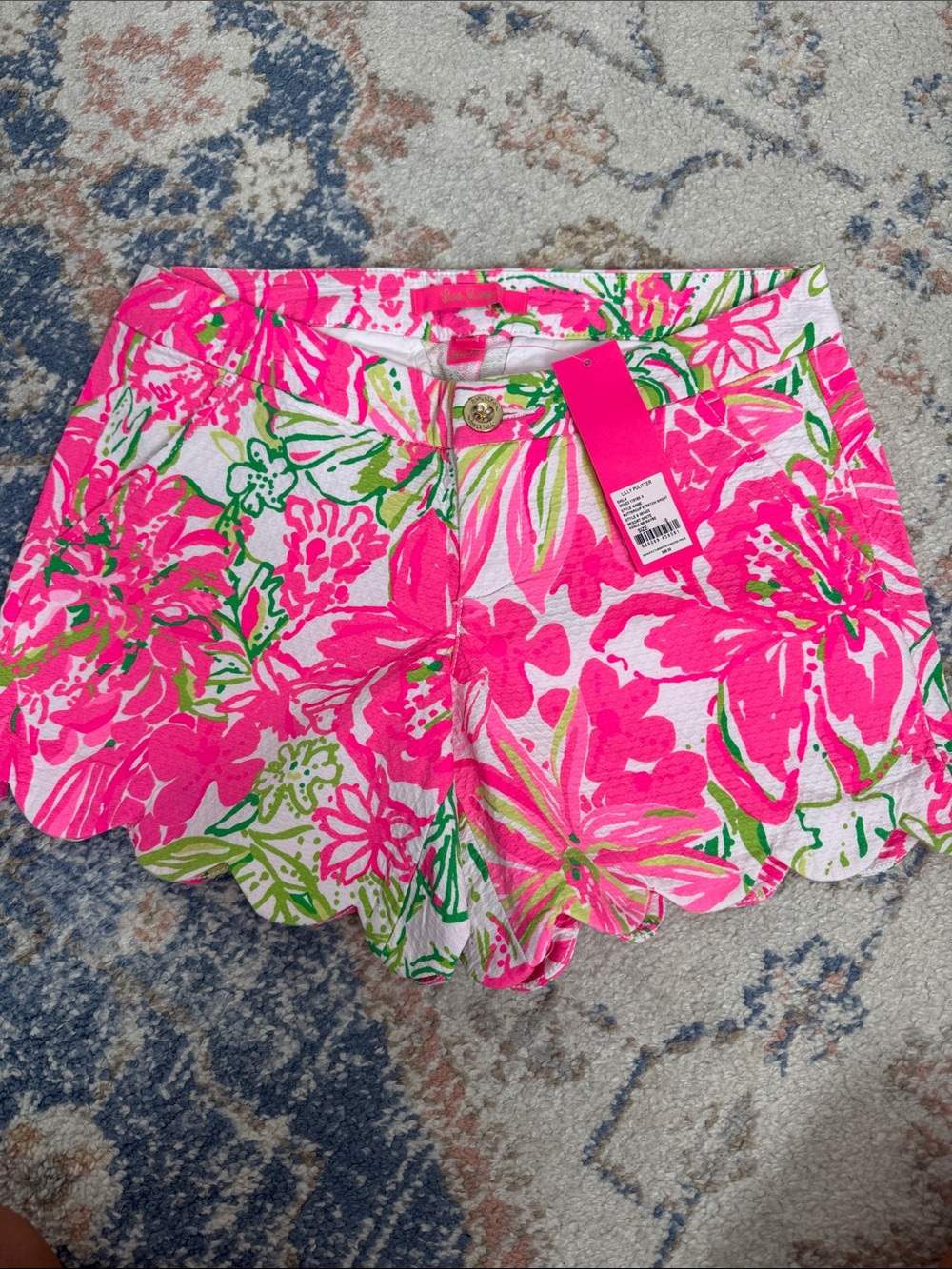 Lilly Pulitzer Hot Pink Floral Scallop Hem Shorts